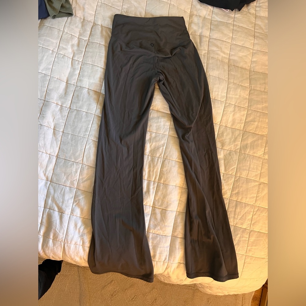 Prana, high waisted, flare-bottom yoga pants, dark gray size small